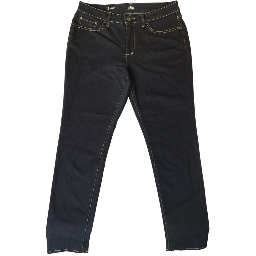 Ana Women Skinny Jeans size 12 US Dark Blue Mid Rise Stretch Boot Cut